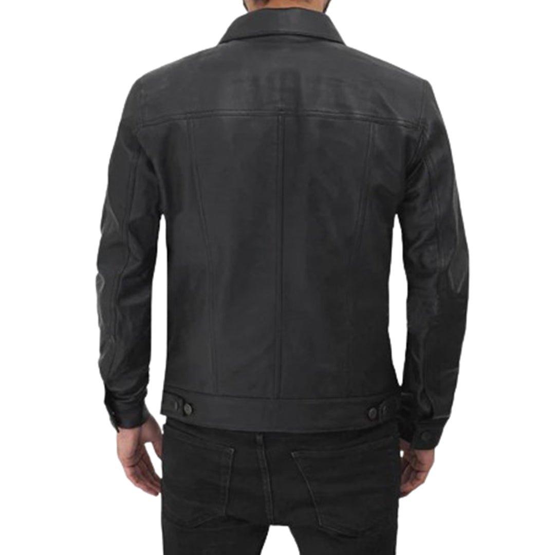 Men's Classic Trucker Jacket Black | Western Style Real Leather Jacket