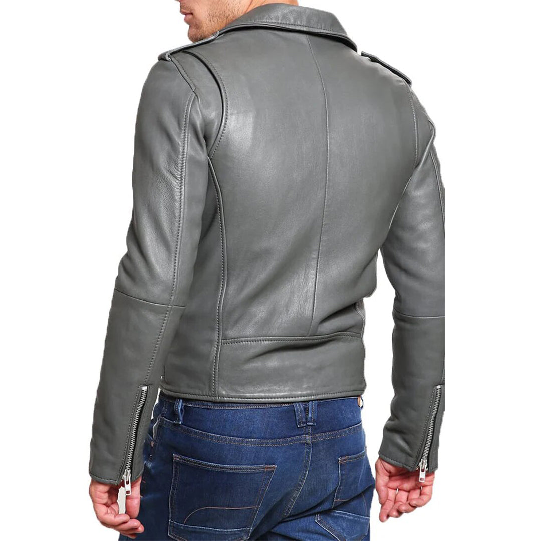Leather Jacket | Men Grey Biker Jacket | Men Leather Jacket | Men Black Jacket