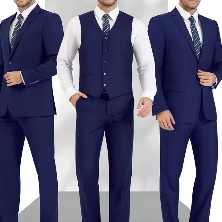 Men’s 3-Piece Suit – Premium Cotton Blend – Two-Button Formal Suits