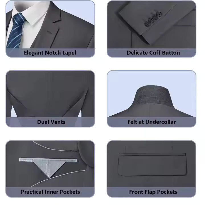 Men’s 3-Piece Suit – Premium Cotton Blend – Two-Button Formal Suits