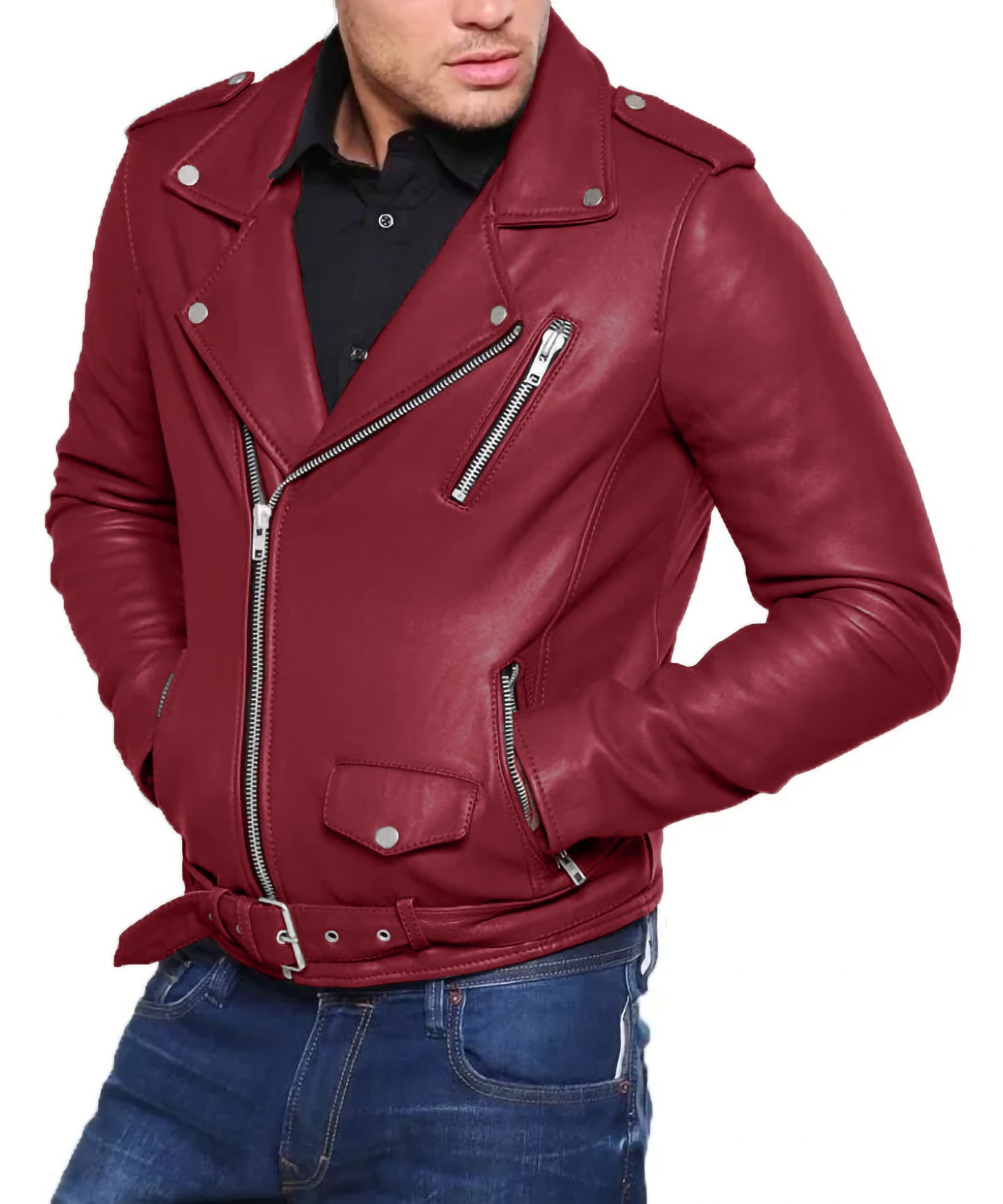 Leather Jacket | Men Grey Biker Jacket | Men Leather Jacket | Men Black Jacket