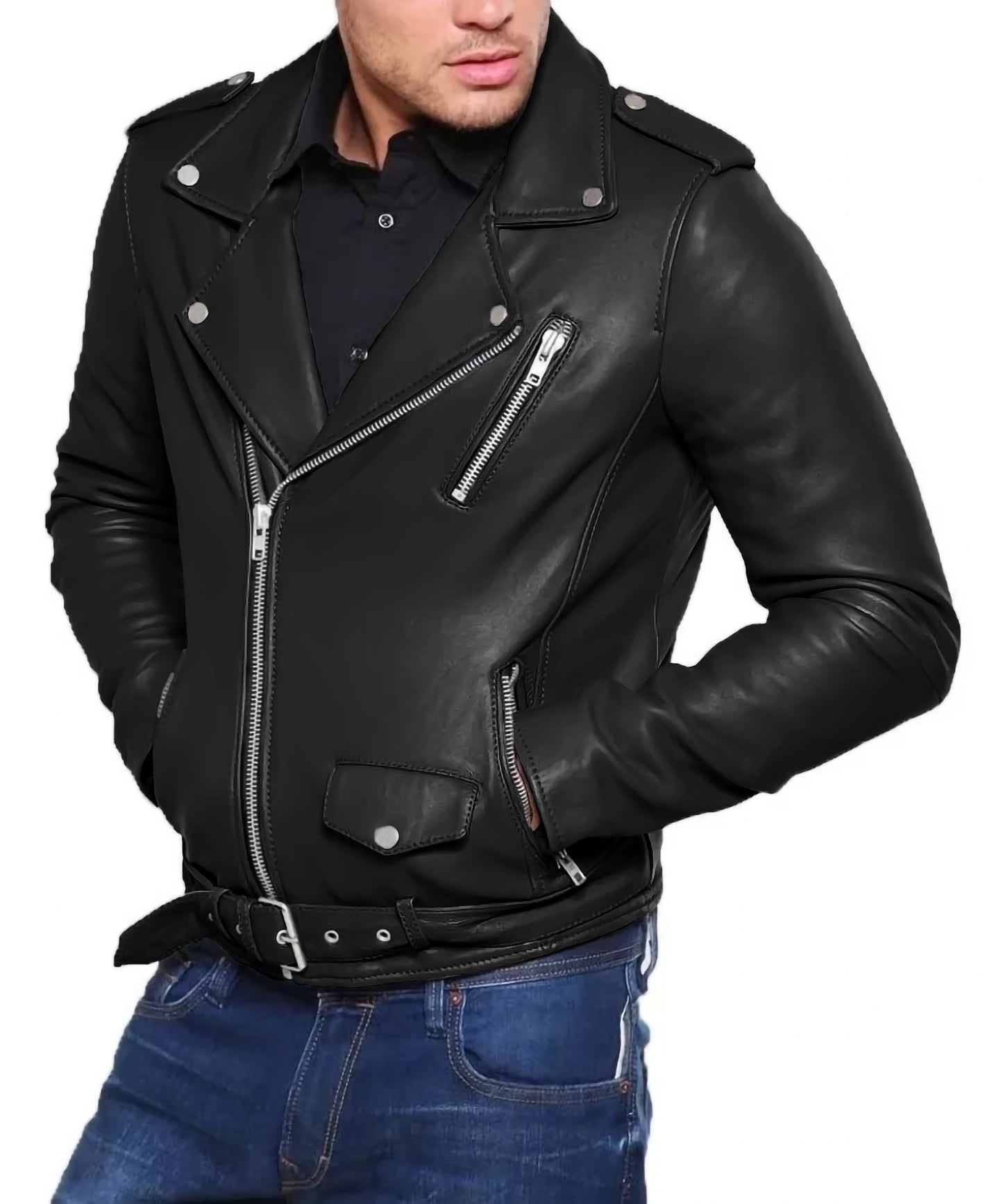 Leather Jacket | Men Grey Biker Jacket | Men Leather Jacket | Men Black Jacket