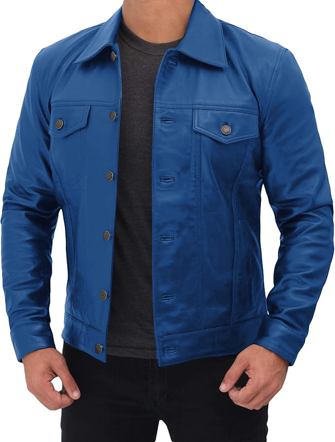 Men's Classic Trucker Jacket Black | Western Style Real Leather Jacket
