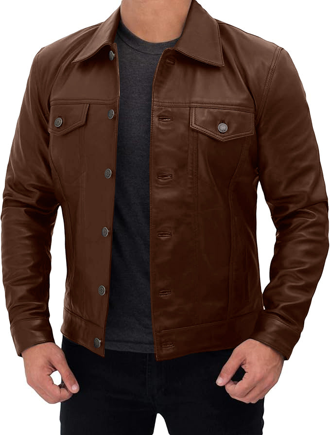 Men's Classic Trucker Jacket Black | Western Style Real Leather Jacket