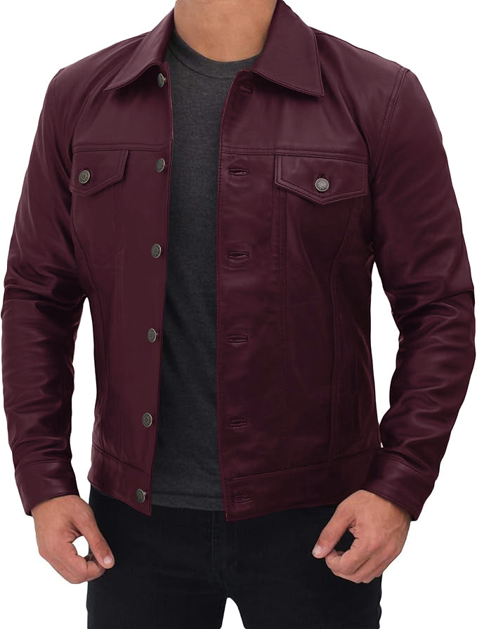 Men's Classic Trucker Jacket Black | Western Style Real Leather Jacket