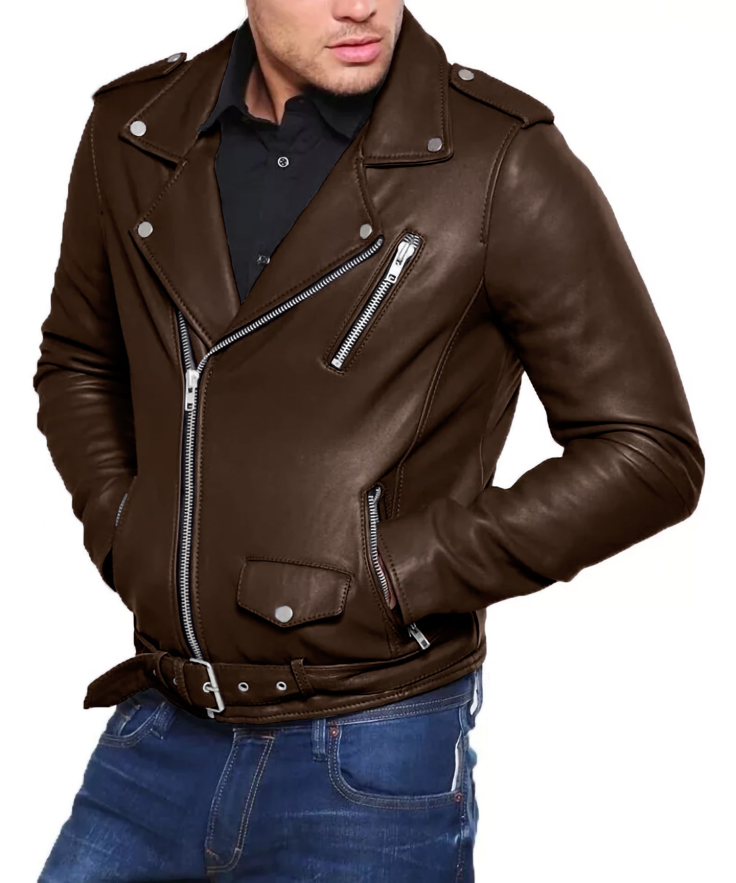 Leather Jacket | Men Grey Biker Jacket | Men Leather Jacket | Men Black Jacket