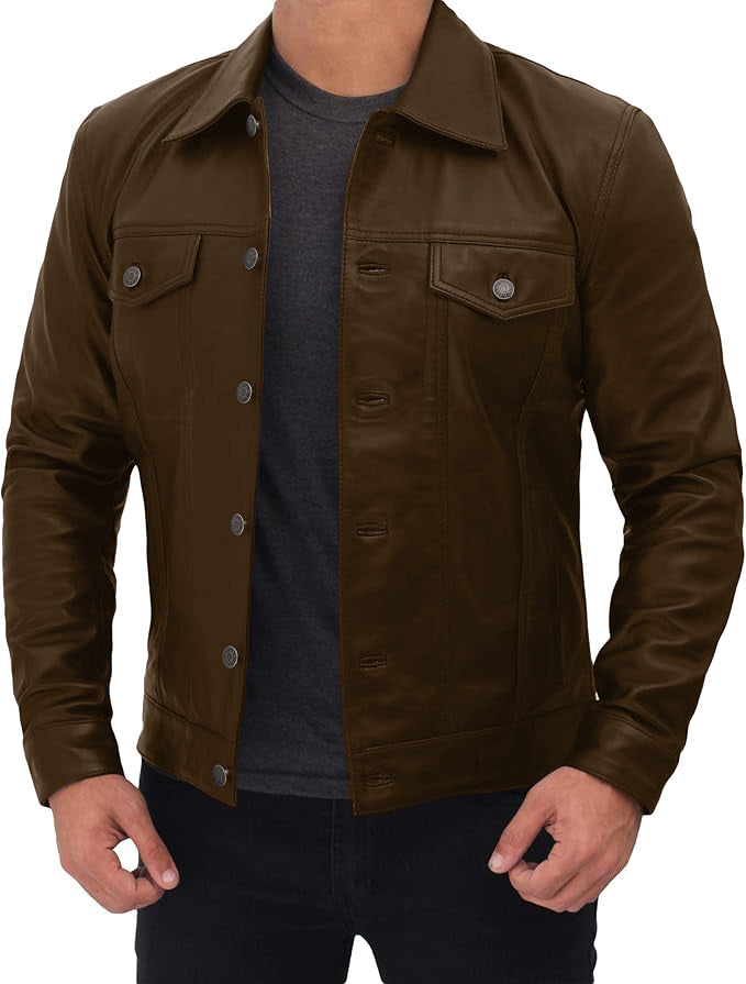 Men's Classic Trucker Jacket Black | Western Style Real Leather Jacket