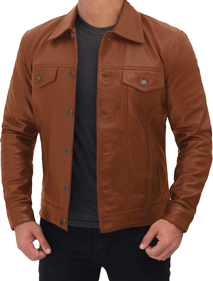 Men's Classic Trucker Jacket Black | Western Style Real Leather Jacket
