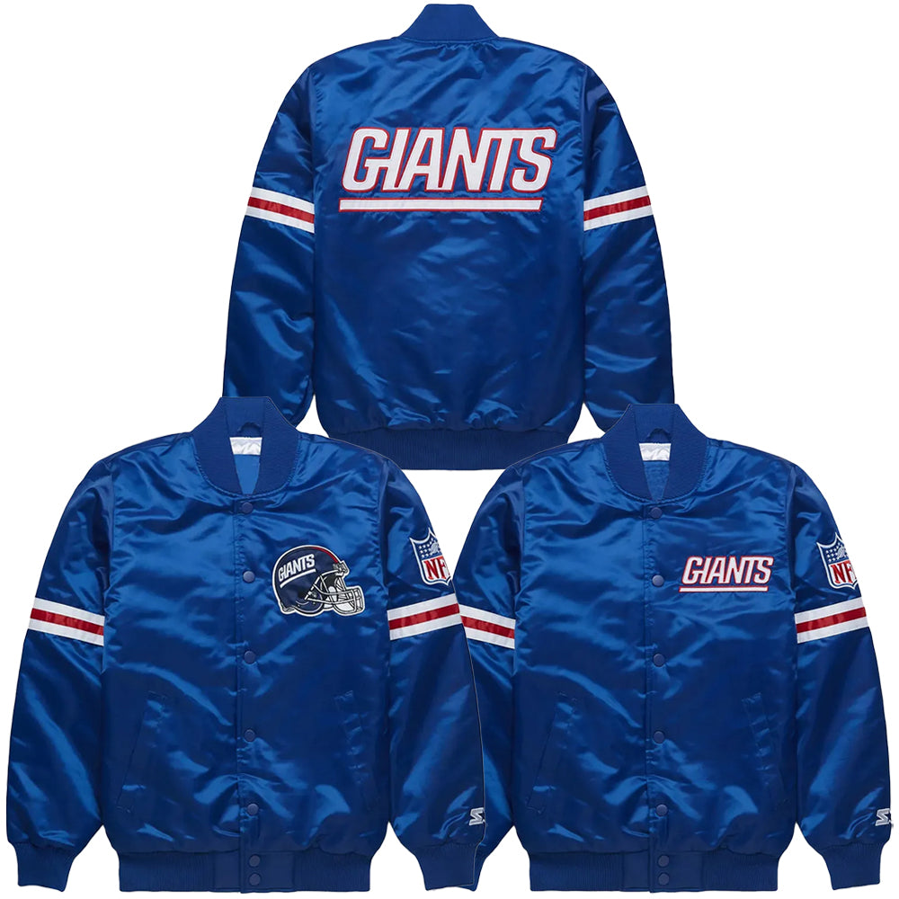 NY Giants Royal Blue Satin Varsity Jacket Vintage Inspired Bomber Letterman