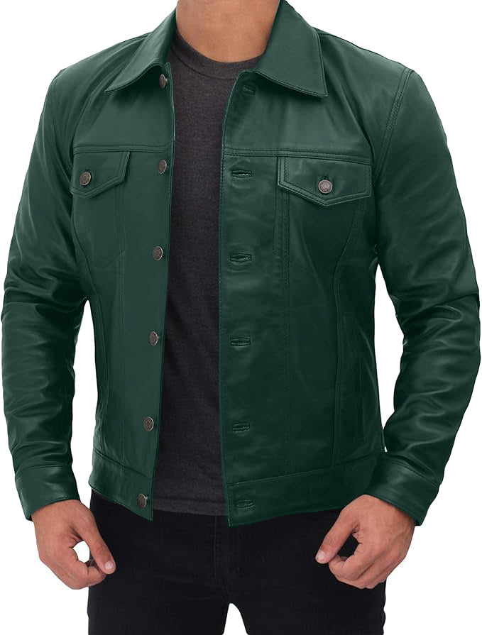 Men's Classic Trucker Jacket Black | Western Style Real Leather Jacket