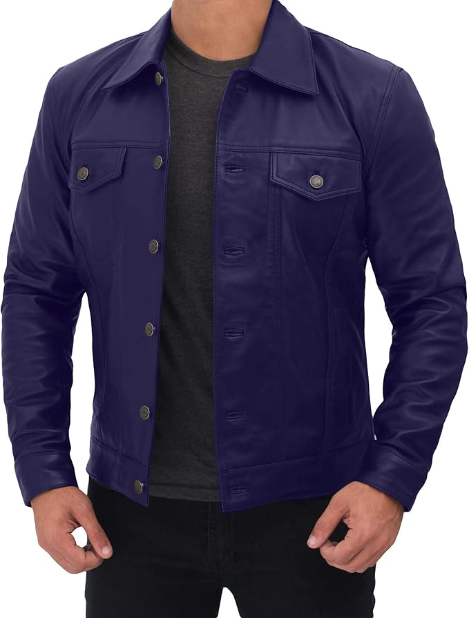Men's Classic Trucker Jacket Black | Western Style Real Leather Jacket