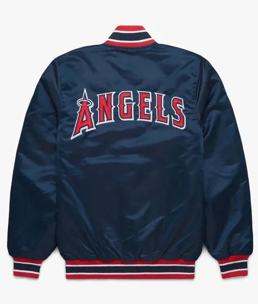 Los Angeles Angels Satin Bomber Jacket Navy Blue Varsity Baseball Jacket