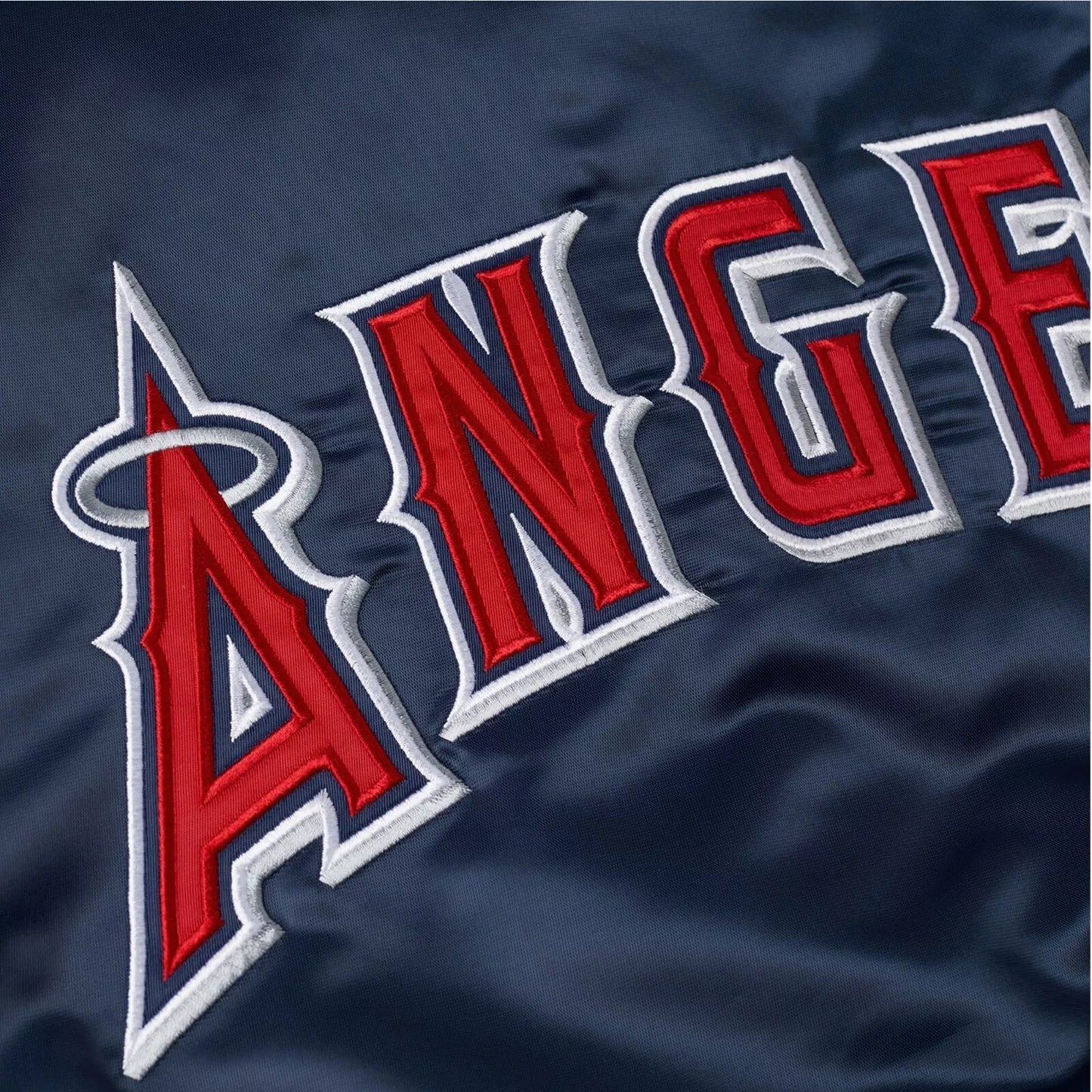 Los Angeles Angels Satin Bomber Jacket Navy Blue Varsity Baseball Jacket