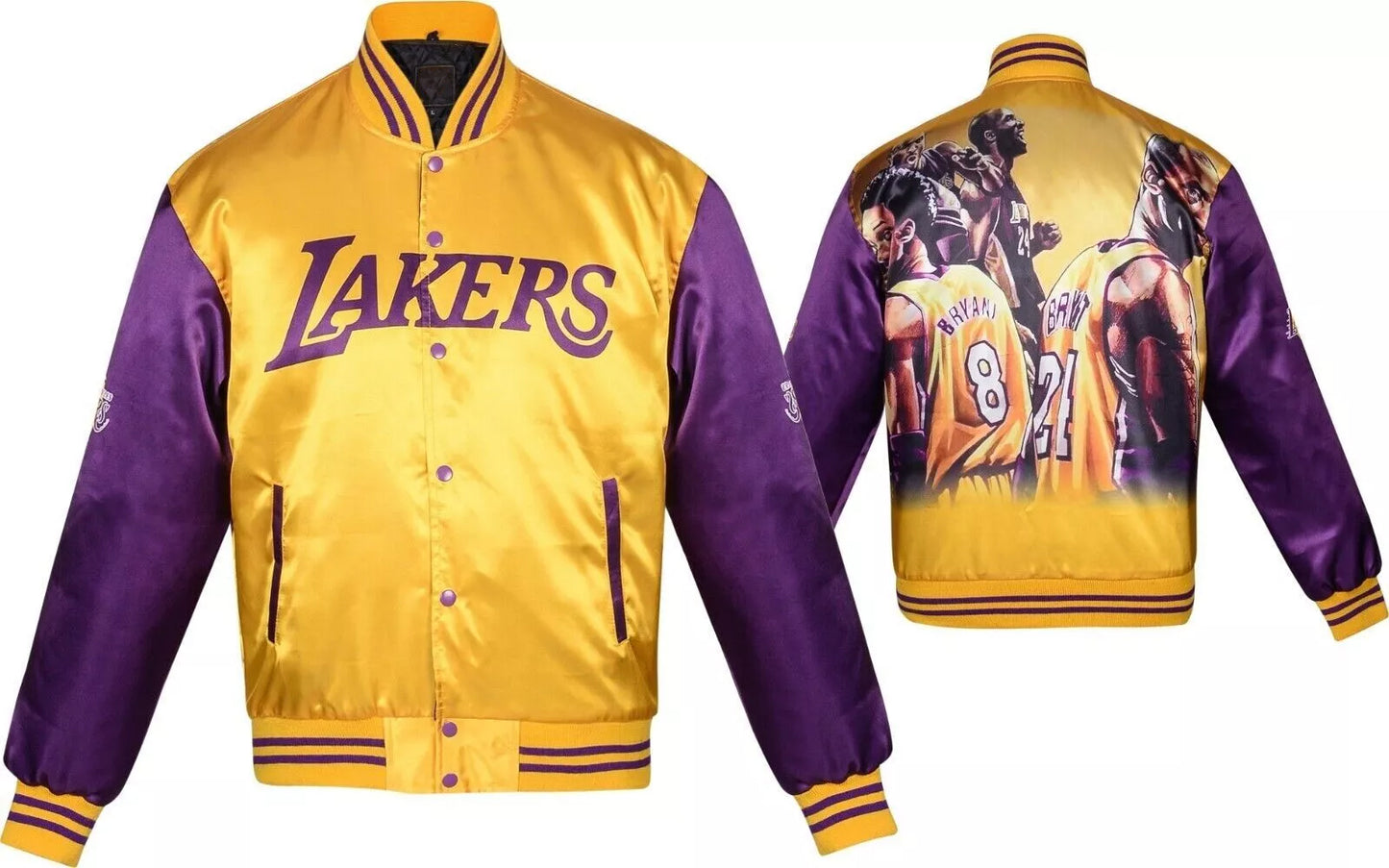 Los Angeles Lakers Champ City Varsity Jacket Gold Satin Purple Sleeves Bomber