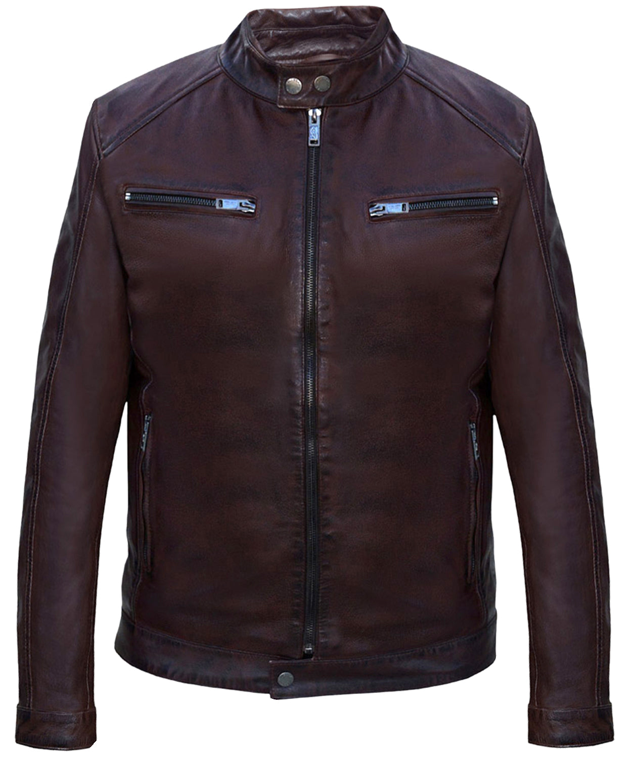 Men's Cafe Racer Retro Dark Brown Leather Jacket