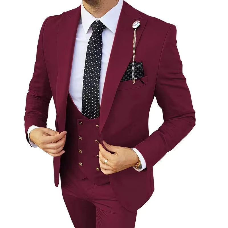 Men’s 3-Piece Formal Suit – Premium Cotton Blend – 20 Color Options
