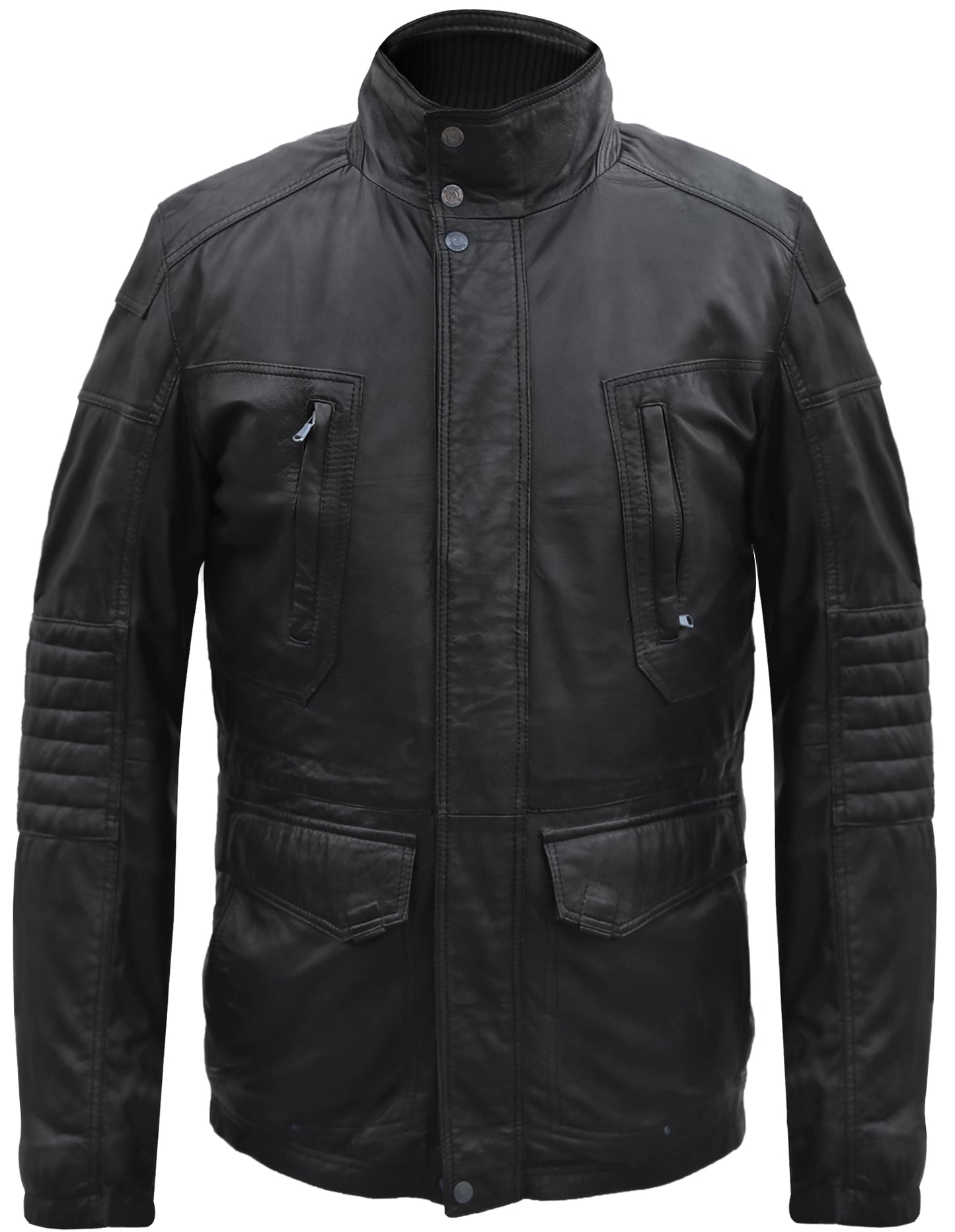 Men's 3-4 Length Black Leather Safari Jacket