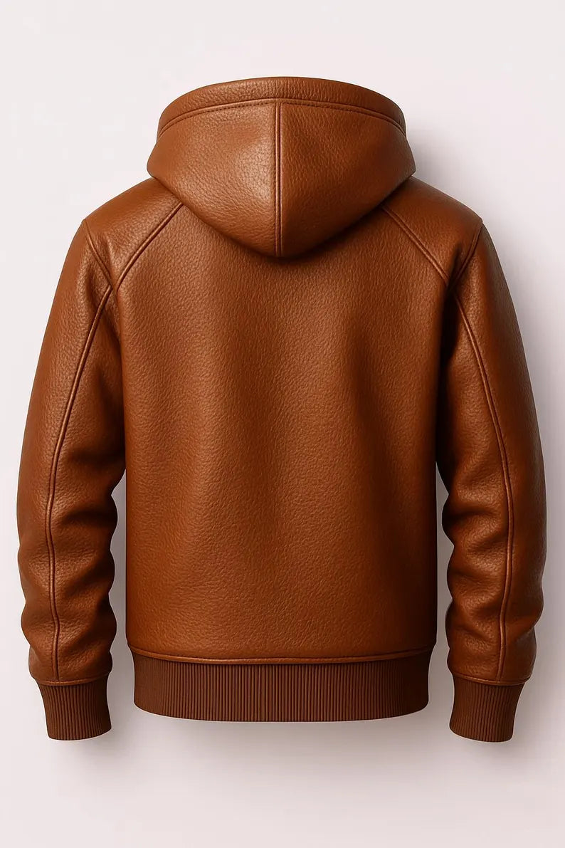 Men’s Brown Premium Lambskin Leather Hoodie
