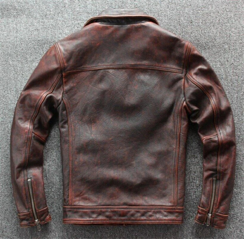 Men’s Motorcycle Vintage Cowhide Cafe Racer Distressed Leather Jacket