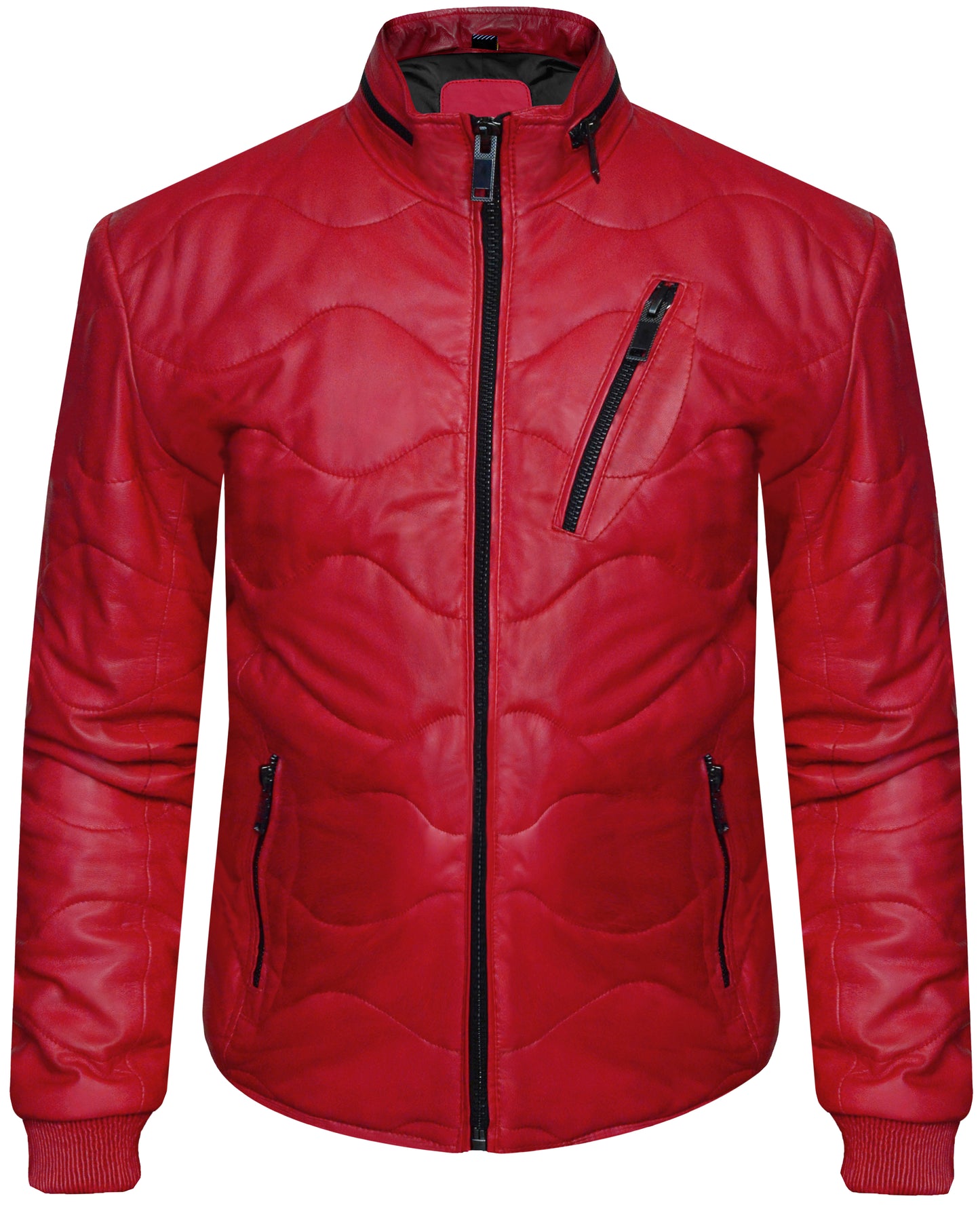 Men's Red Leather Quilted Jacket