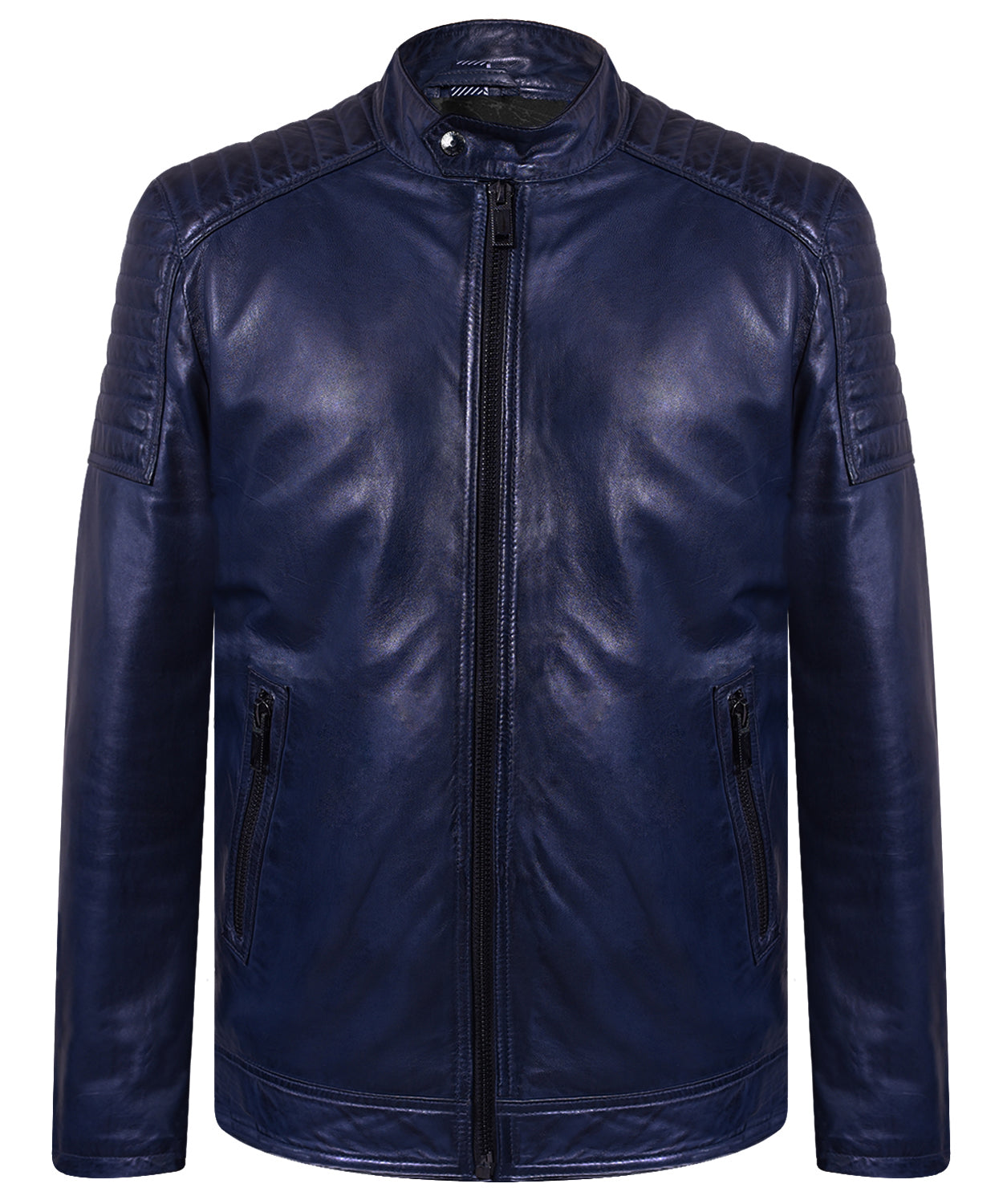 Menās Trendy Racer Blue Soft Lamb Leather Jacket