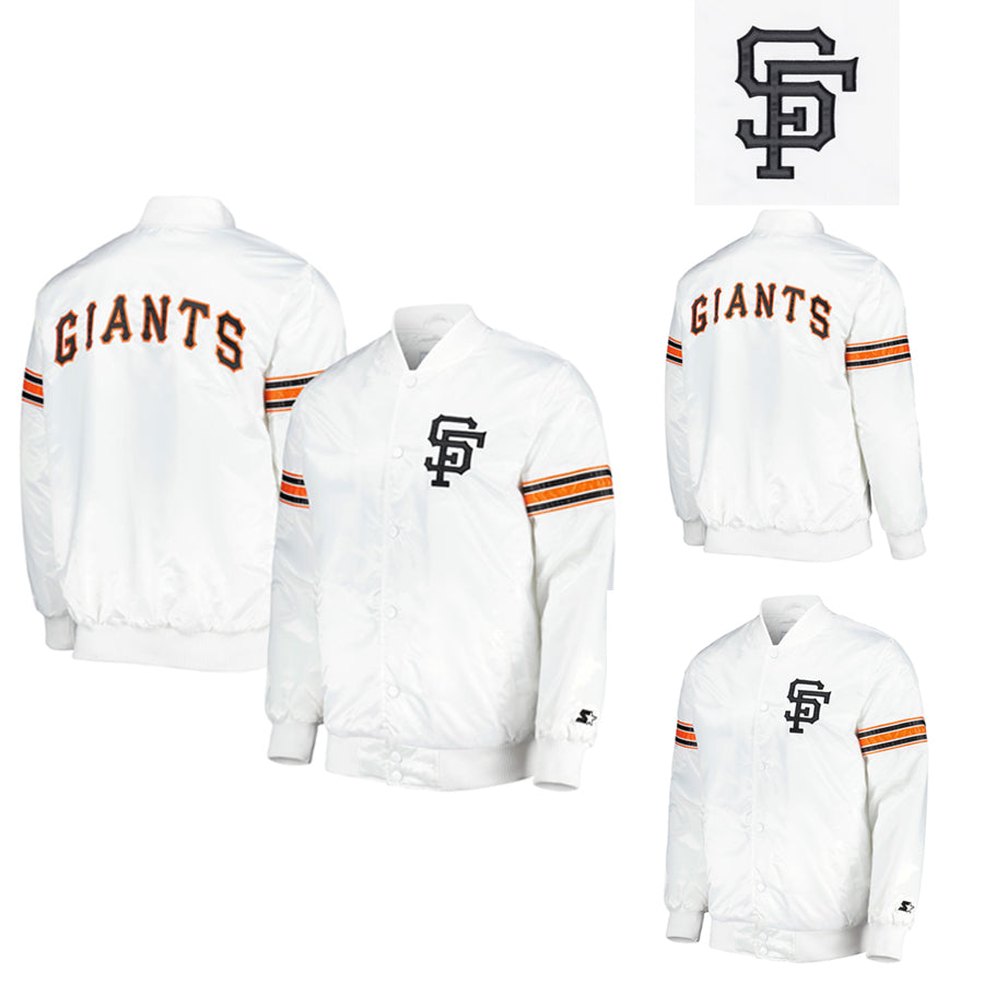 San Francisco Giants White Satin Varsity Jacket Power Forward Full Snap Letterman