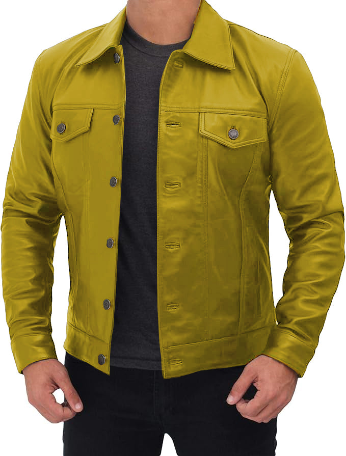 Men's Classic Trucker Jacket Black | Western Style Real Leather Jacket