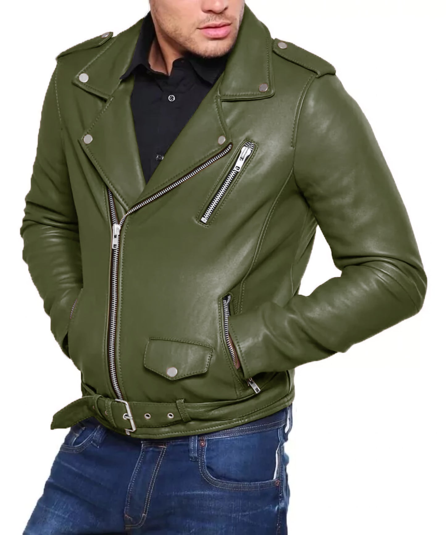Leather Jacket | Men Grey Biker Jacket | Men Leather Jacket | Men Black Jacket