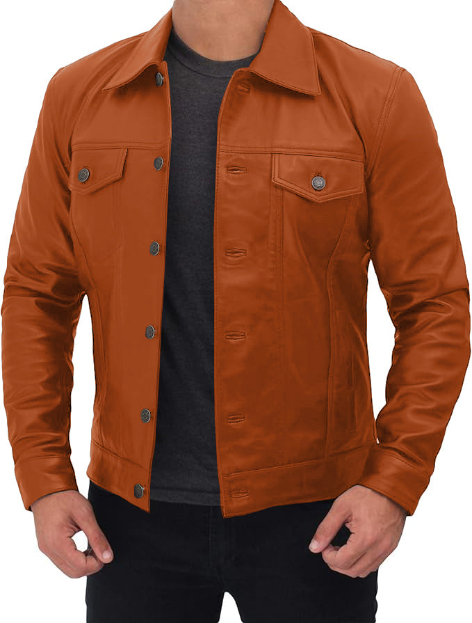 Men's Classic Trucker Jacket Black | Western Style Real Leather Jacket