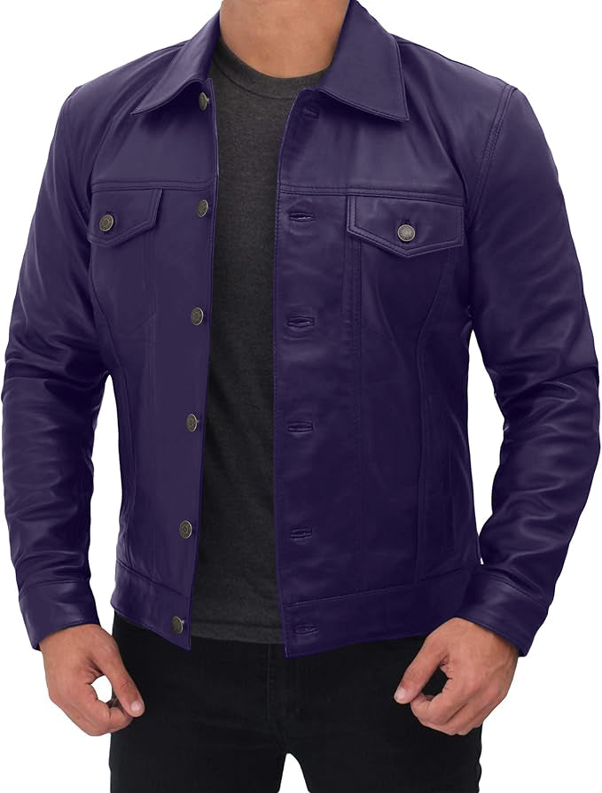 Men's Classic Trucker Jacket Black | Western Style Real Leather Jacket