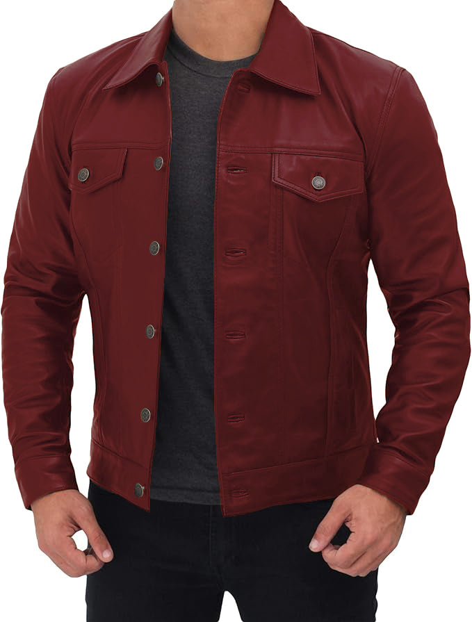 Men's Classic Trucker Jacket Black | Western Style Real Leather Jacket
