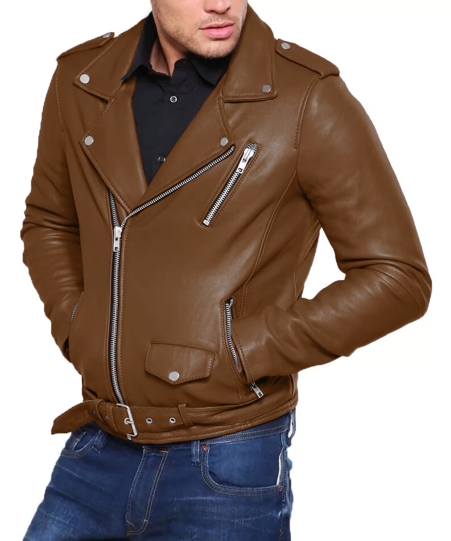 Leather Jacket | Men Grey Biker Jacket | Men Leather Jacket | Men Black Jacket
