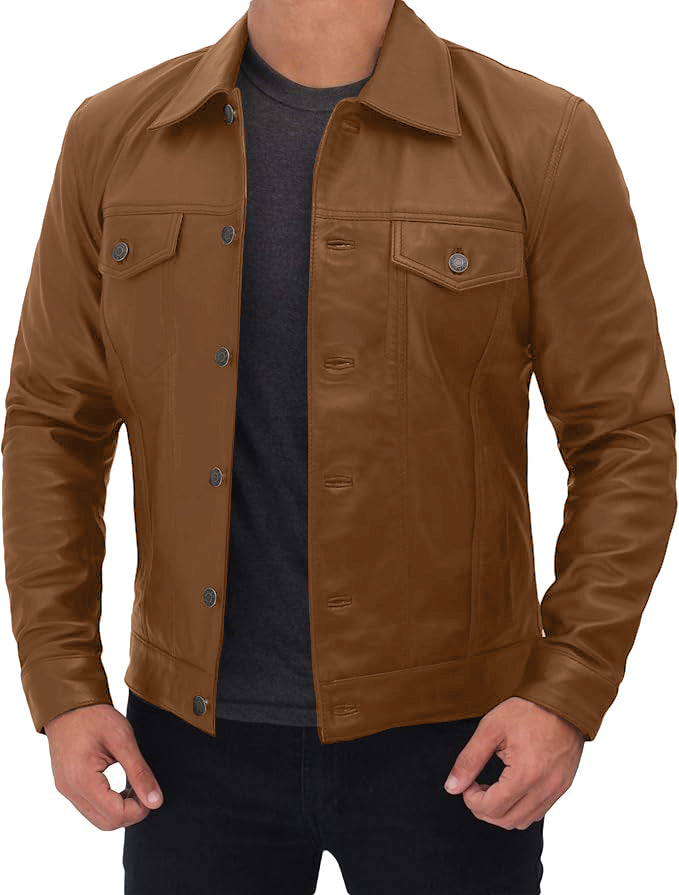 Men's Classic Trucker Jacket Black | Western Style Real Leather Jacket