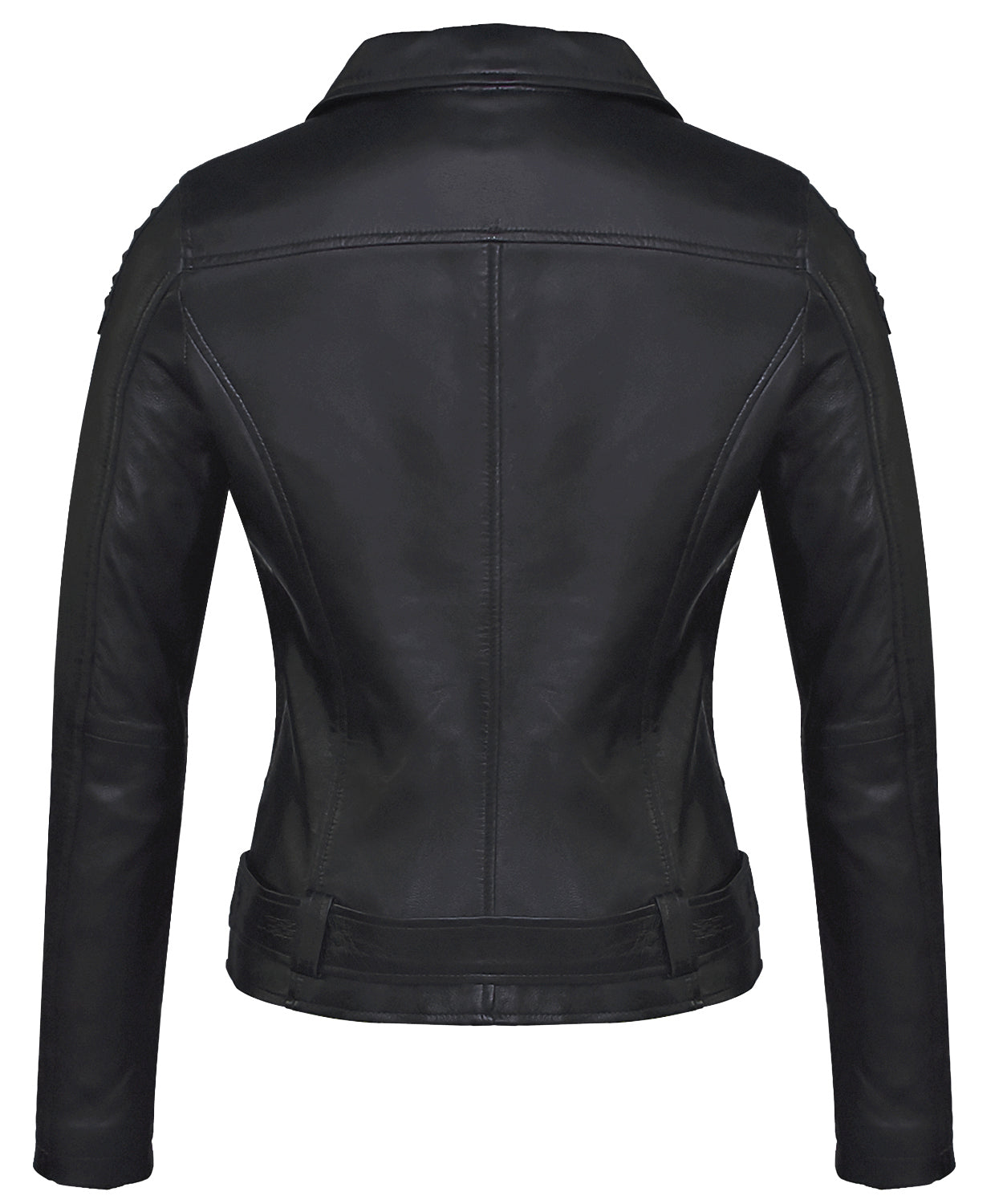 Women's Black Lambskin Biker Jacket – Studded Detailing