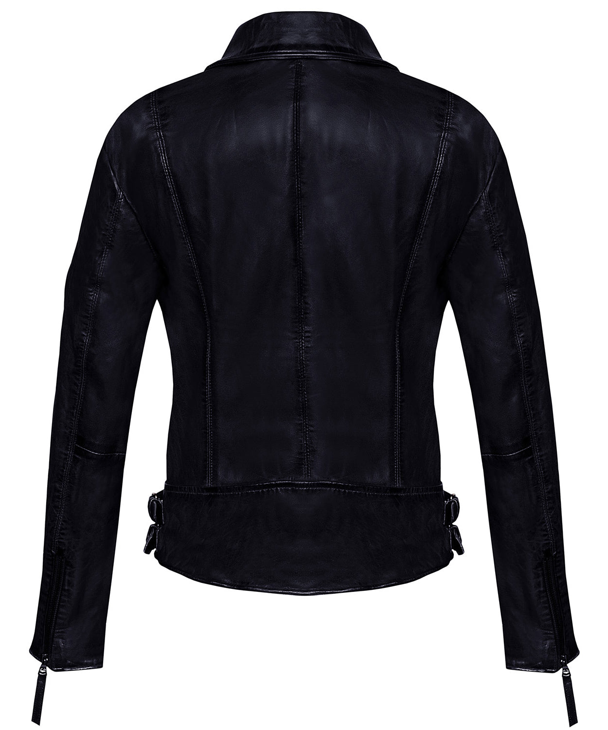 Women's Black Sheepskin Asymmetrical Biker Jacket – Hand-Waxed Moto Design, Adjustable Fit, Premium Craftsmanship