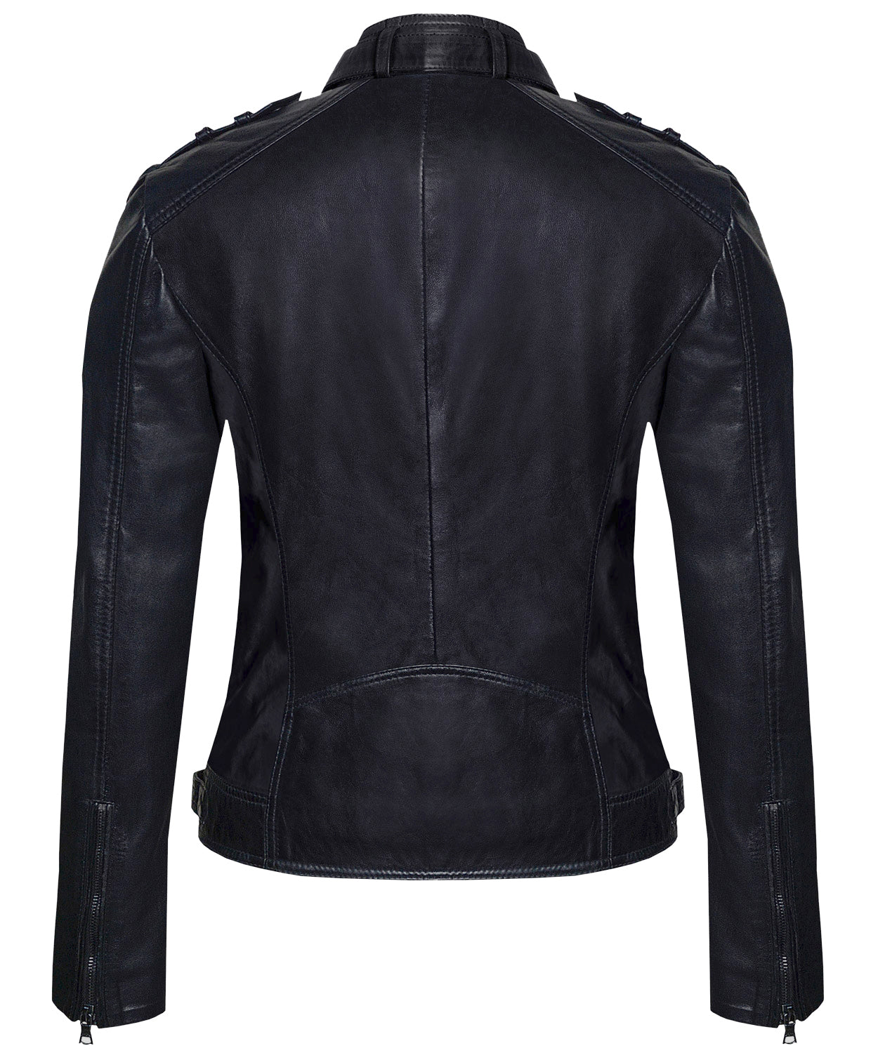 Women's Black Sheepskin Café Racer Jacket – Moto-Inspired, Hand-Waxed Finish