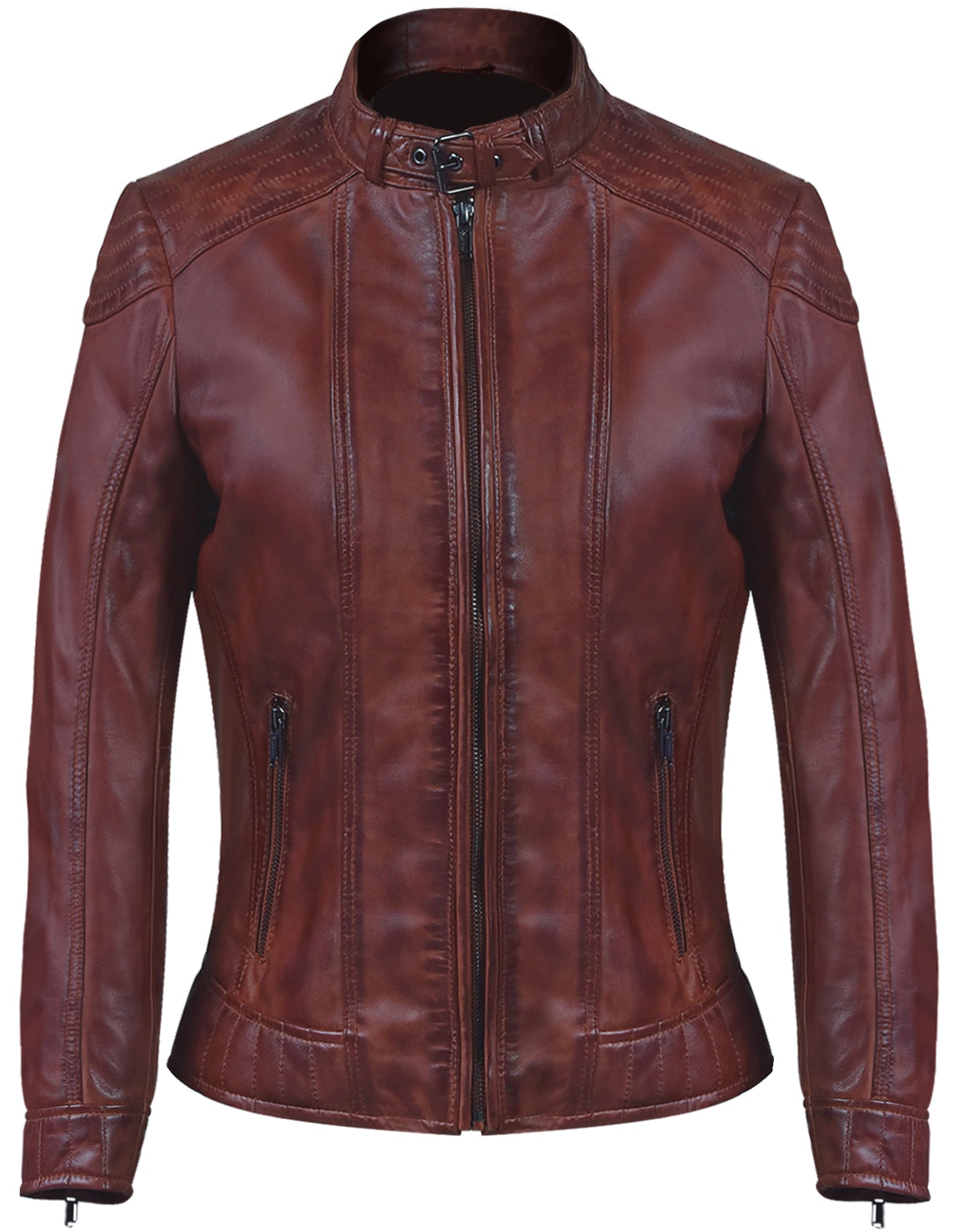 Women's Brown Café Racer Sheepskin Jacket – Antique Finish,
