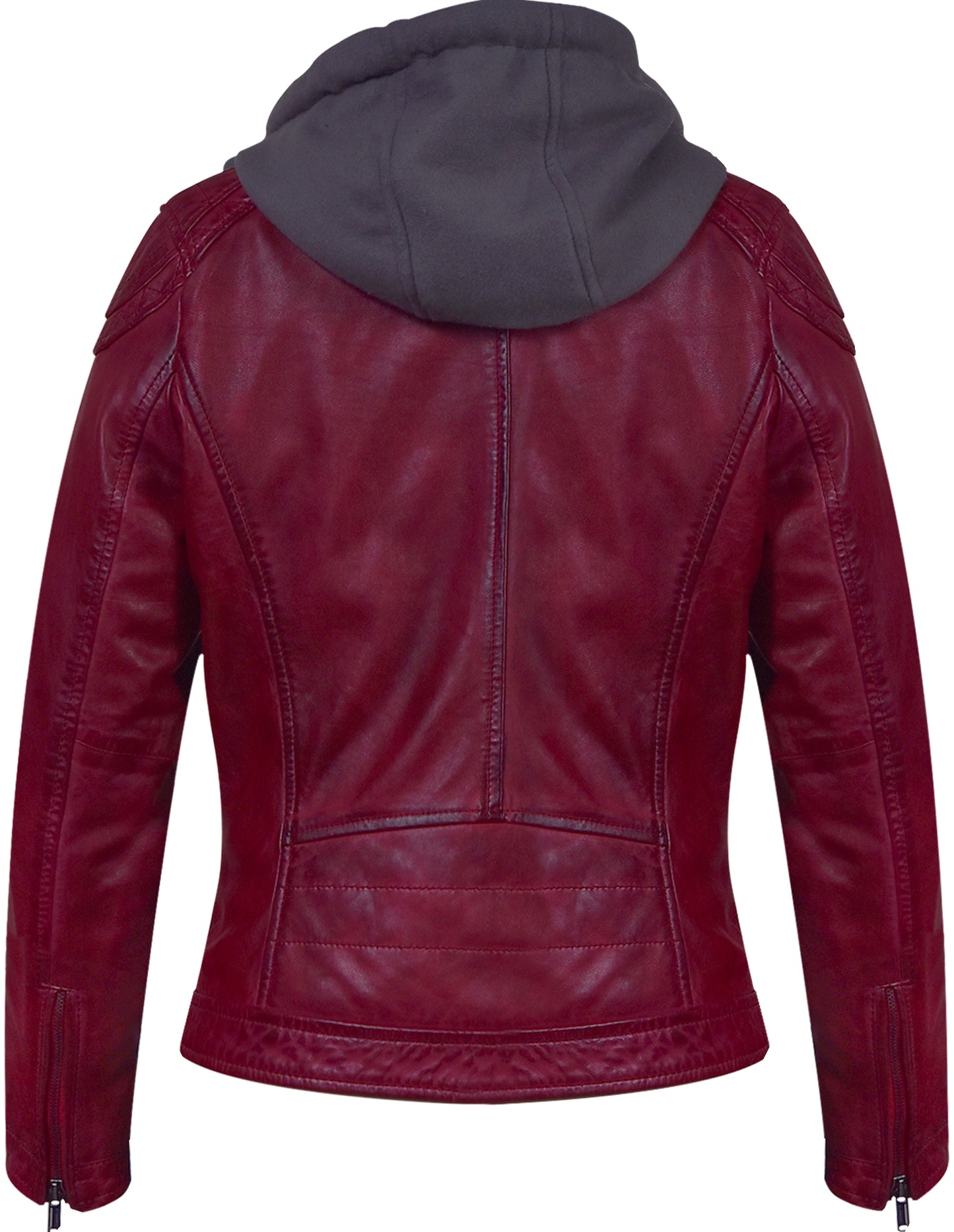 Women's Burgundy Lambskin Jacket – Removable Fleece Hoodie