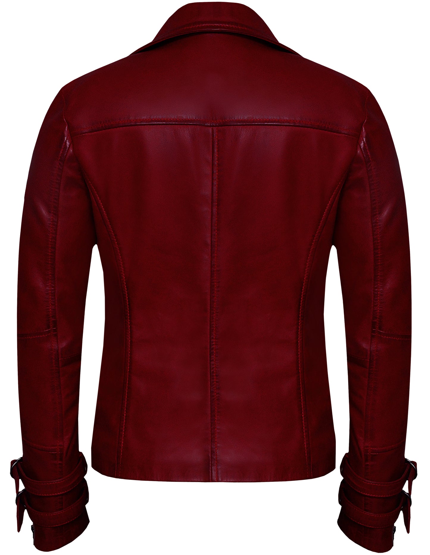 Women's Red Sheepskin Biker Jacket – Contrast Black Zippers