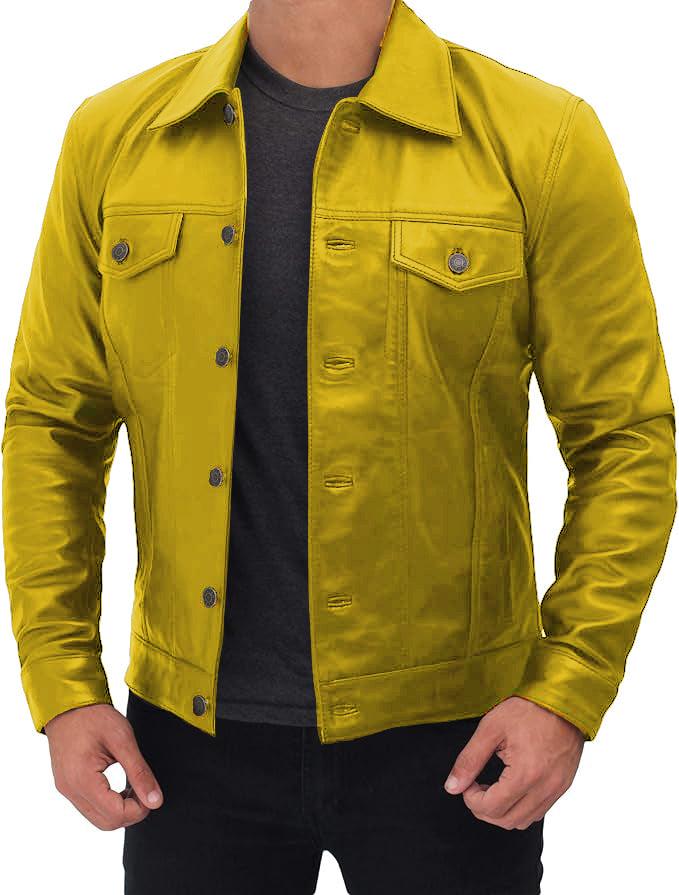 Men's Classic Trucker Jacket Black | Western Style Real Leather Jacket