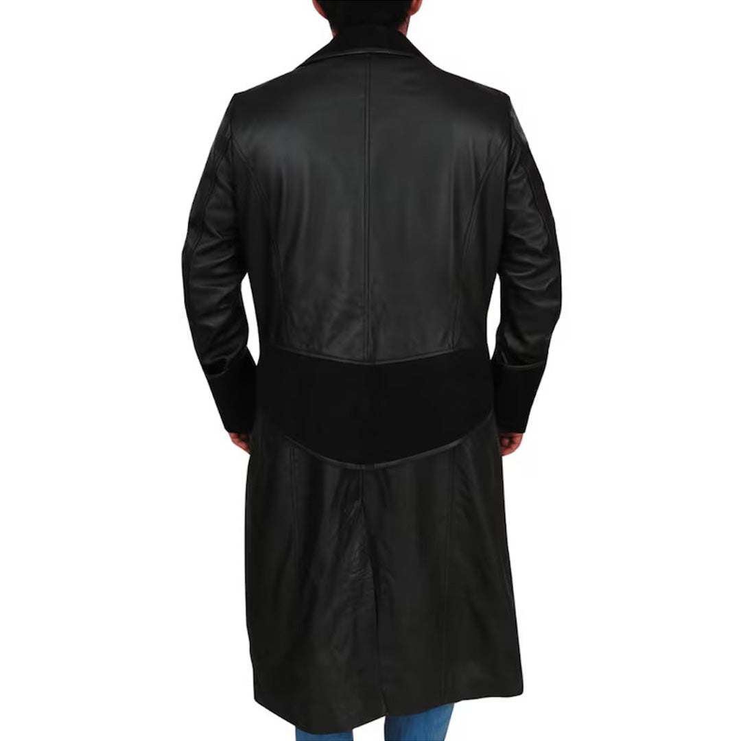 Long Leather Pirate Captain Black Coat For Men