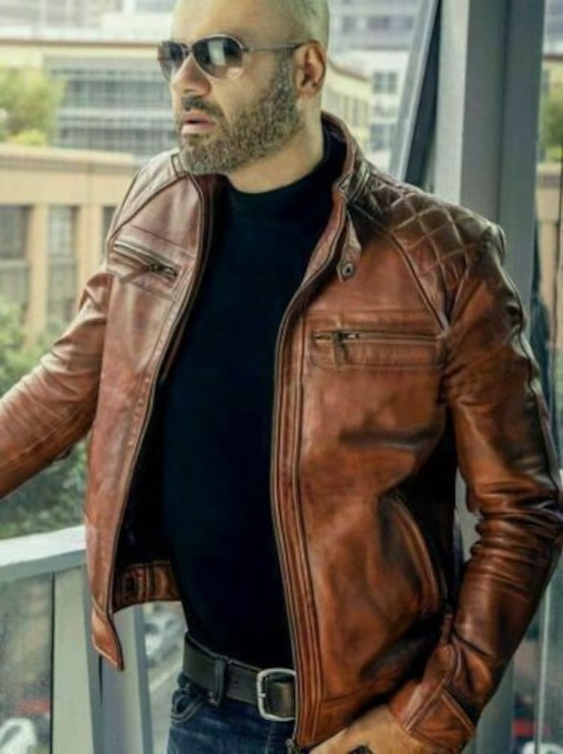 Men's Handmade Fashionable Vintage Leather Jacket, in 10 colors