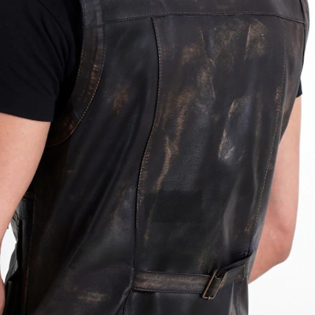 Mens Handmade Distressed Black Leather Vest