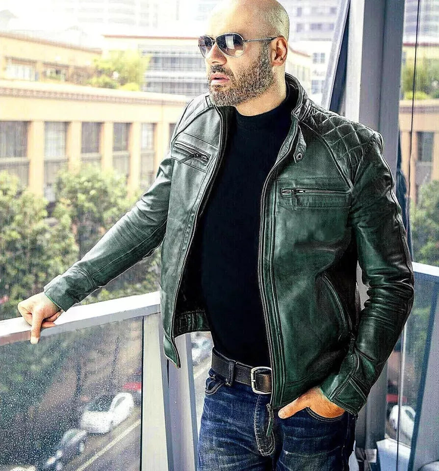 Men's Handmade Fashionable Vintage Leather Jacket, in 10 colors