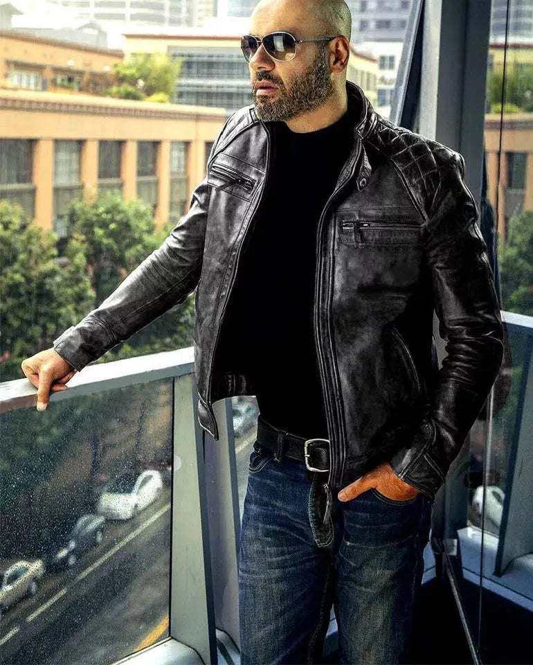 Men's Handmade Fashionable Vintage Leather Jacket, in 10 colors