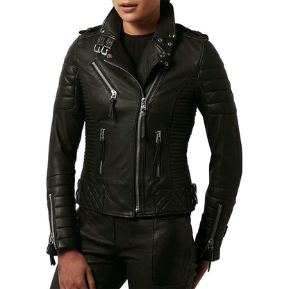 New Women Motorcycle Lambskin Leather Jacket Coat