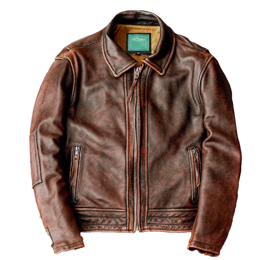 Men’s Motorcycle Vintage Cafe Racer Distressed Brown Biker Real Leather Jacket