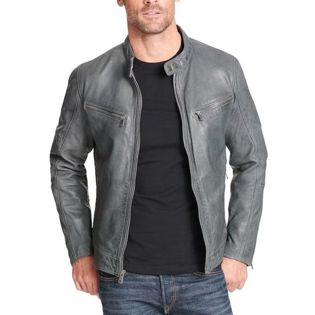 Premium Lamb Leather Men leather jacket | YKK Zipper | Grey