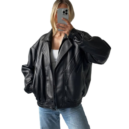 Women Vintage Leather Jacket oversize