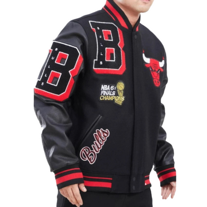 Chicago Bulls Jacket - Wool Basketball Jacket | Bulls Fan Black Patches Jacket